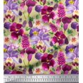 thumbnail image 1 of Soimoi Beige Japan Crepe Satin Fabric Pink & Purple Floral Watercolor Printed Fabric 1 Yard 42 Inch Wide, 1 of 1
