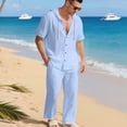 thumbnail image 2 of Purcolt Mens Summer 2 Piece Sets Comfortable Button Down Hooded Shirts and Loose Fit Pants Sweatsuit Casual Beach Pants Outfits, 2 of 9