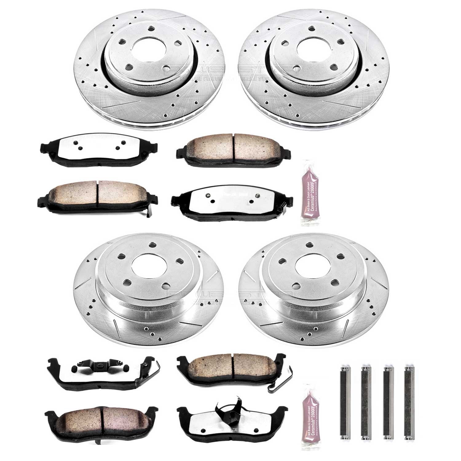PowerStop Front and Rear Z36 Truck & Tow Carbon-Fiber Ceramic Brake Pad and Drilled and Slotted Rotor Kit Fits: JEEP Select Models K2220-36