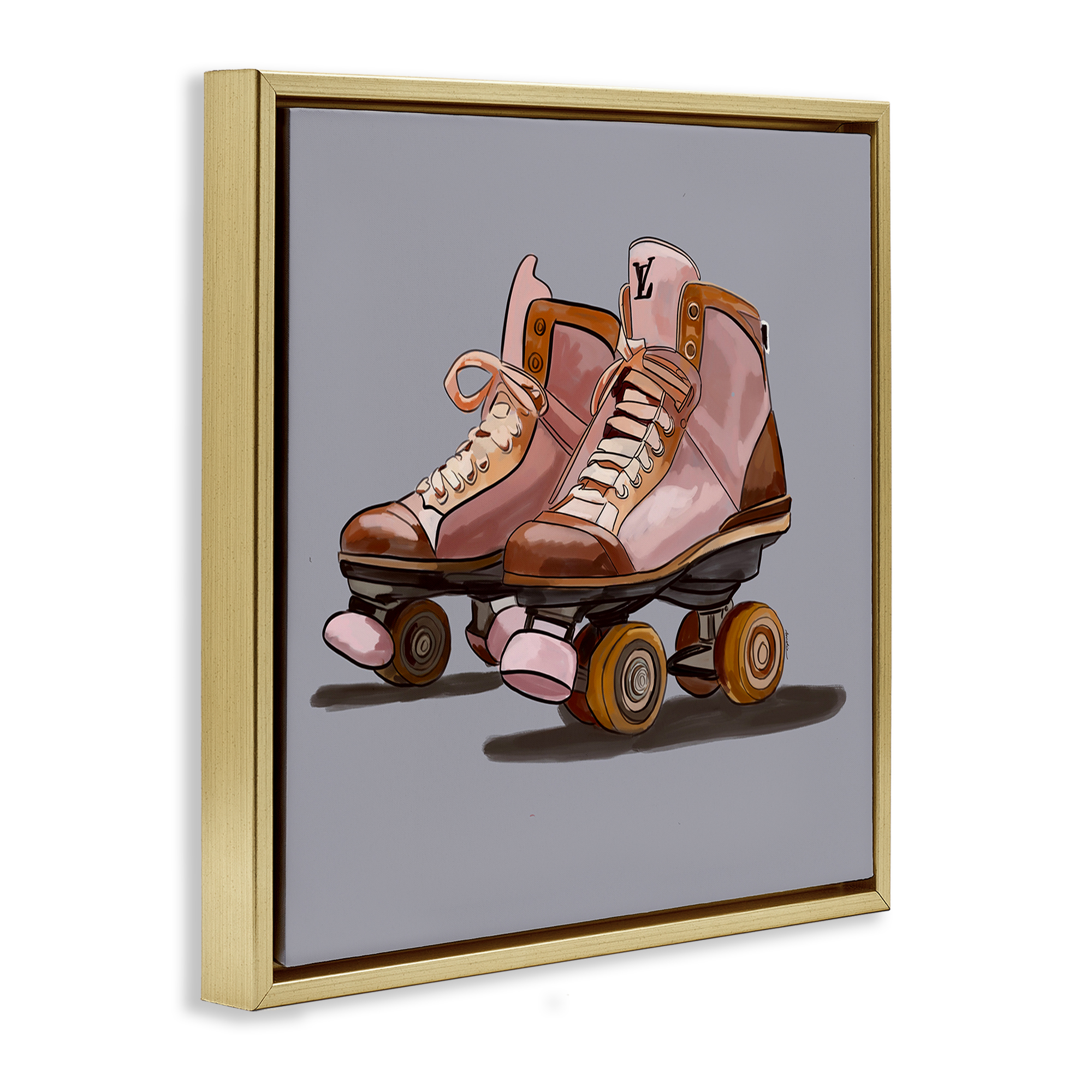 Stupell Industries Roller Skates on Grey Sports Painting Gold Floater Framed Art Print Wall Art, 25 x 25