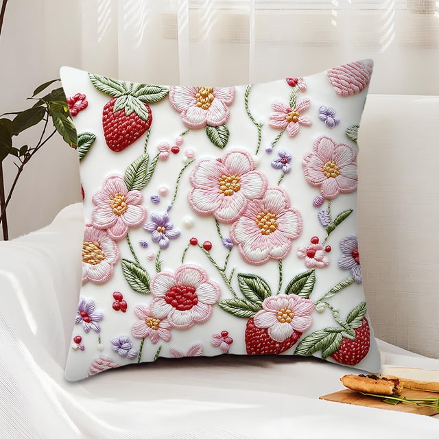 Funda de Almohada de Lino con Bordado de Imitación | Multicolor 45X45 Cm | Suave y Cómoda | Ideal para Sofá y Cama