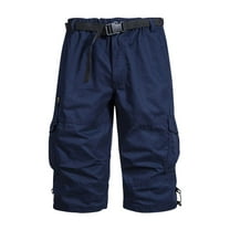 Cargo Capri Pants for Men Cotton Capris Elastic Waist Outdoor Hiking Pants with Pockets