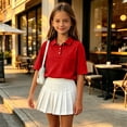 thumbnail image 7 of Girls Collared School Uniform Polo Shirts Kid Short Sleeve Pique Polo Shirt Red,5-6 Years, 7 of 7