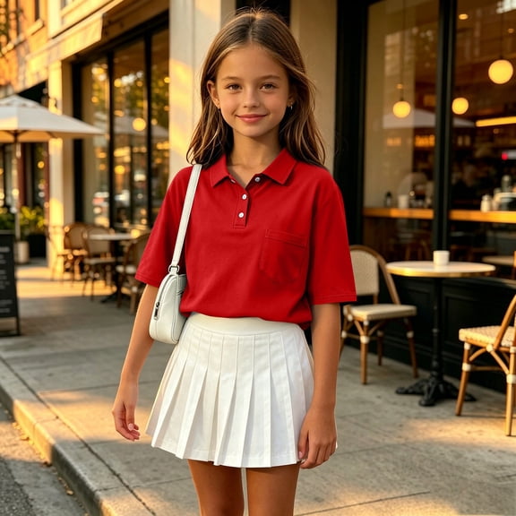 Domuza Kids Girls Polo Shirt Lapel Short Sleeve Casual Button Down Blouse Comfy Soft Quick Dry Athletic Golf School Class Uniform-Red 12-13 Years