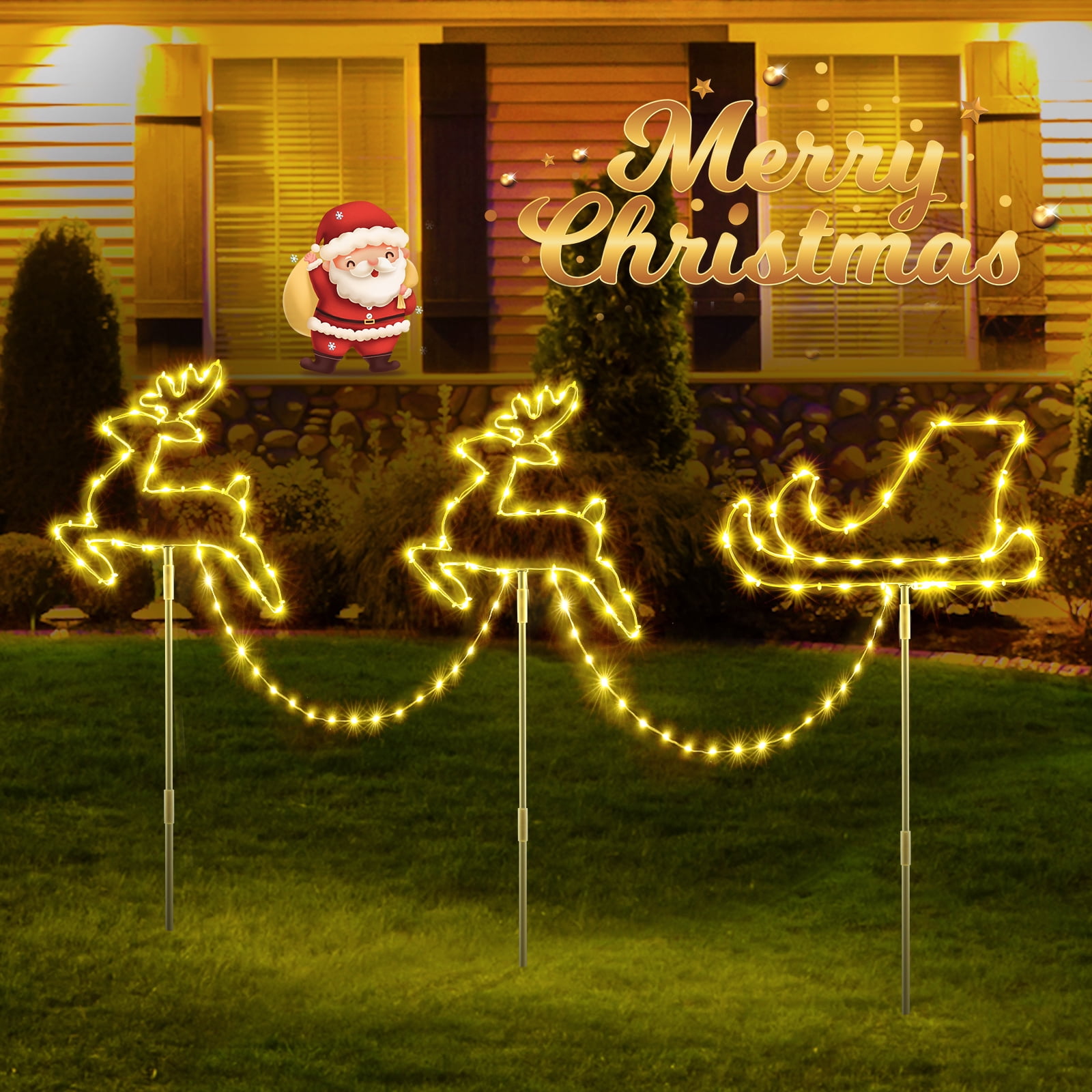 Quntis Christmas Pathway Lights Outdoor, Colorful Christmas Landscape Path Lights Reindeer Lights Waterproof, Christmas Light Decoration Light Holiday Decor for Yard Patio Lawn
