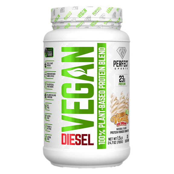 Perfect Sports Vegan Diesel, 100% Plant-Based Protein Blend, Vanilla Ice Cream, 1.5 lb (700 g)