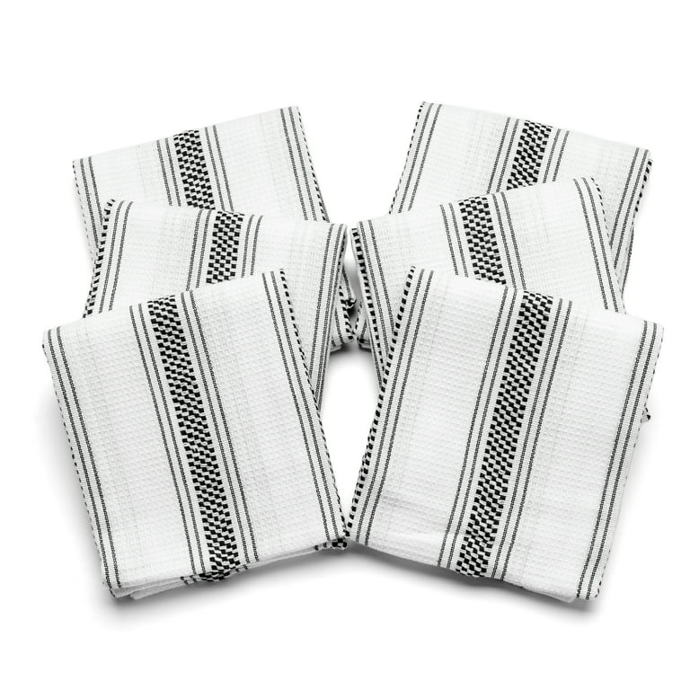 White & Black Woven Stripe Kitchen Towels, 2-Pack