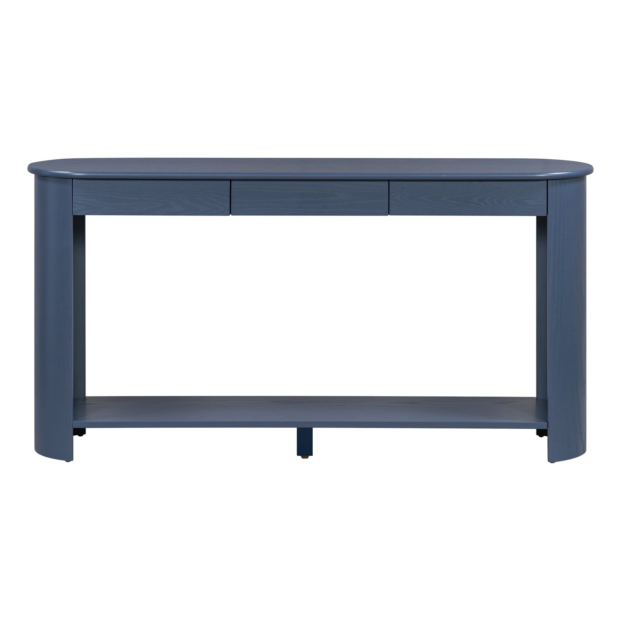 59.8" Veneer Console Table with 3 Drawers ,Farmhouse Entryway Table with Shelf,Wood Sofa Table with Semi-Circular Design, Suitable for Living Room,Hallway,Entryway, Foyer, Corridor