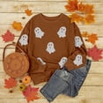 thumbnail image 4 of Fiaer Women Halloween Sweatshirts Ghost Graphic Crew Neck Long Sleeve Pullover Loose Warm Plus Size Tops Coffee XXXL, 4 of 4