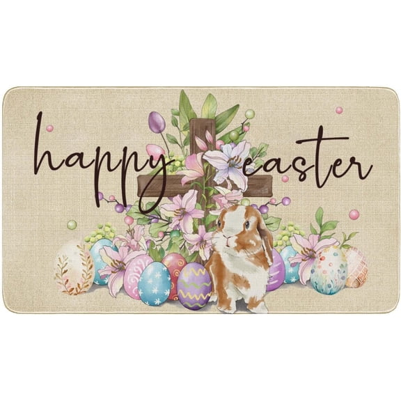 Easter Door Mat,Spring Bunny Egg Lily Indoor Outdoor Non-Slip Doormat,Entryway Front Porch Easter Rabbit Welcome Door Mat Colorful for Entrance Decor 30" x 17" (Happy Easter)