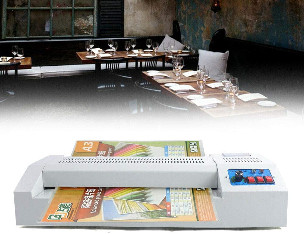 Fichiouy Hot & Cold Roll Laminator Machine 4 Rollers Laminating Machine A3 A4 for Home Office White