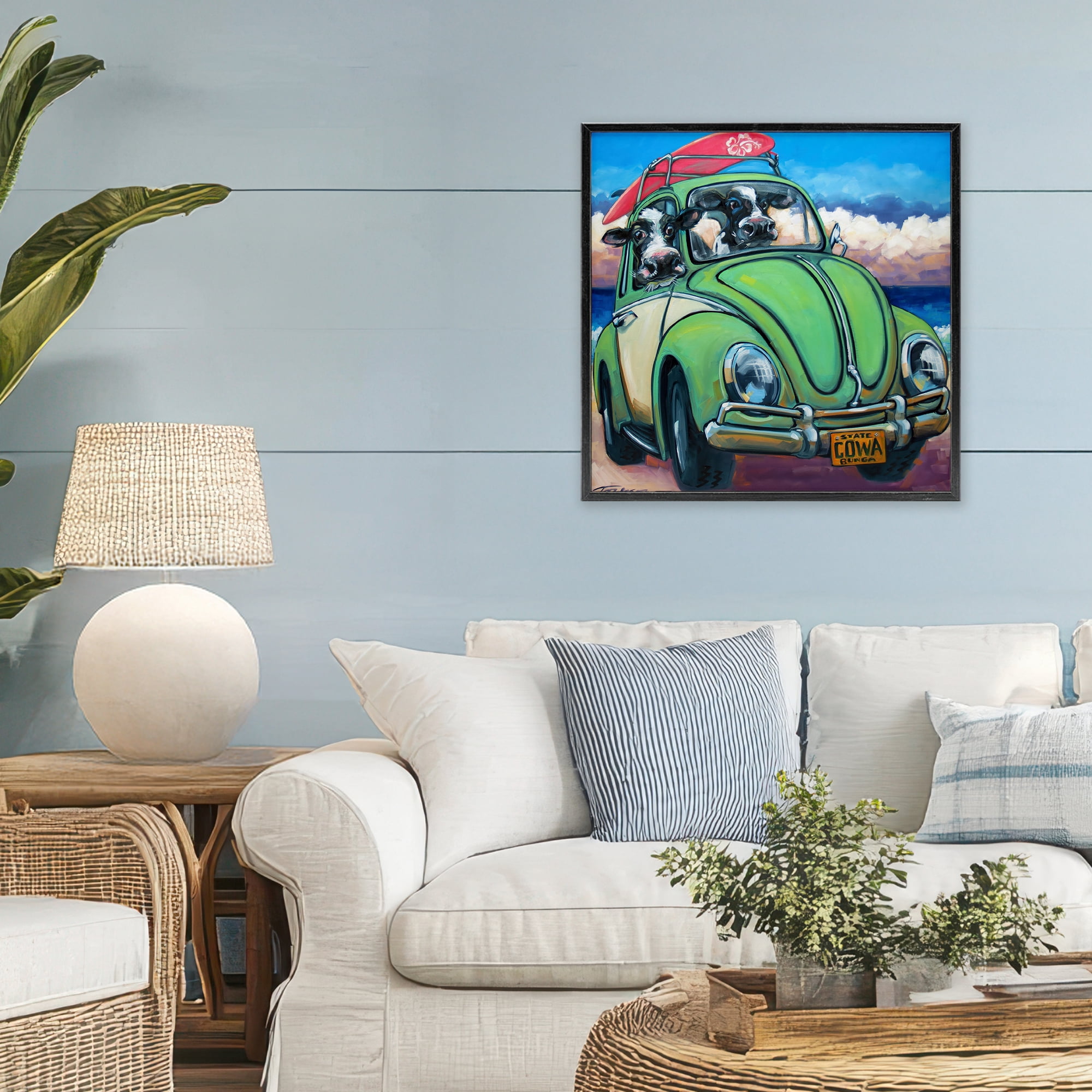 Stupell Industries Cowabunga Surfer Cows Black Framed Giclee Art, design by CR Townsend