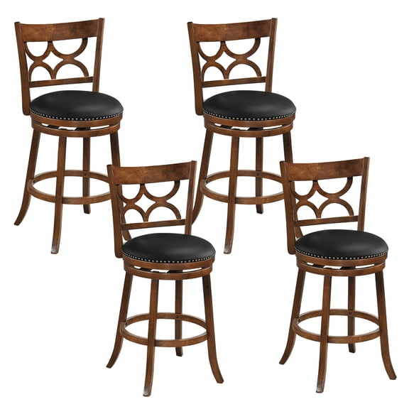 Gymax 31'' Bar Height Stools Set of 4 w/Rubber Wood Frame Upholstered Seat & Footrest
