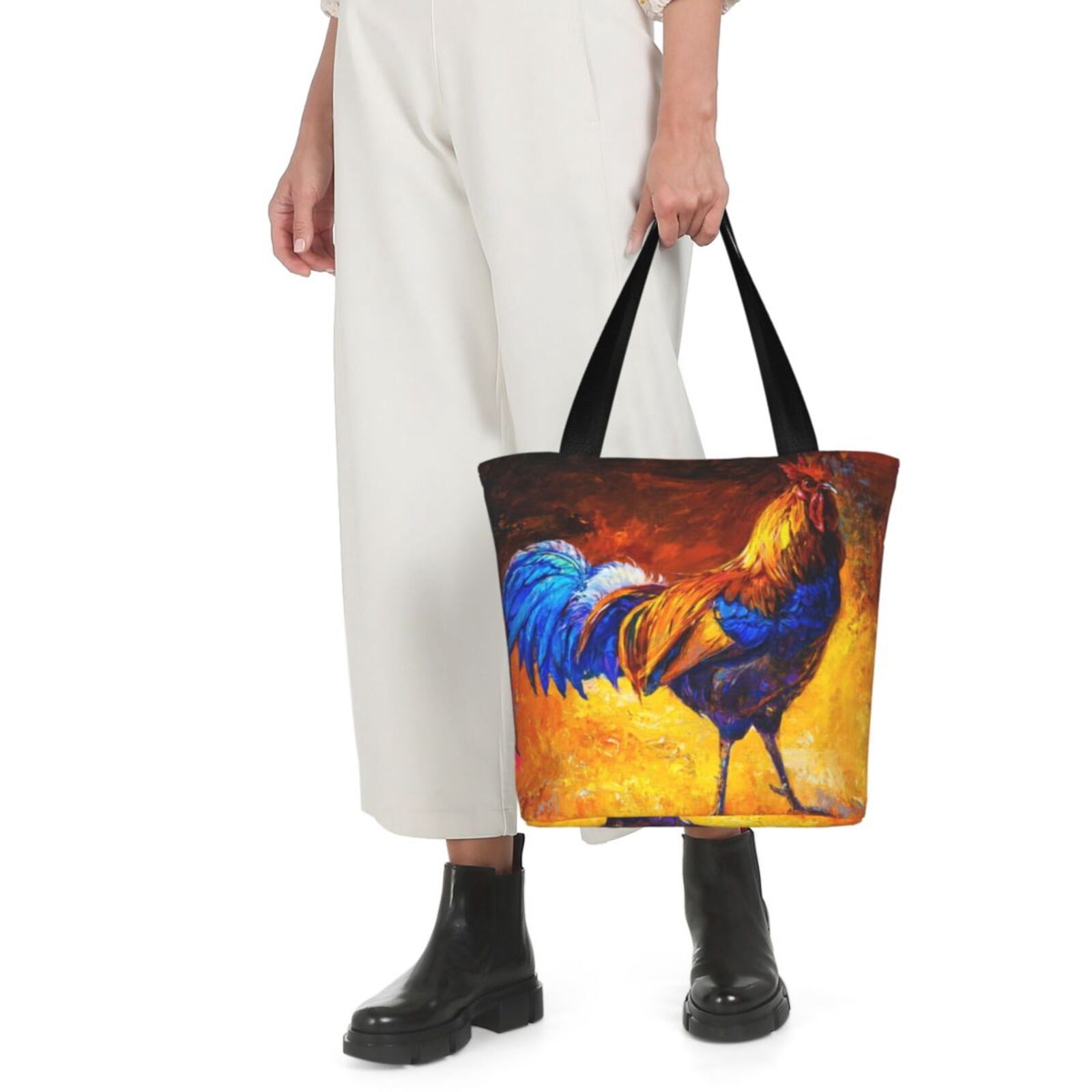 Ratiio Colorful Rooster Print Shoulder Bag for Women, Polyester Crossbody Purse Lightweight Handbag for Daily Travel and Casual Use