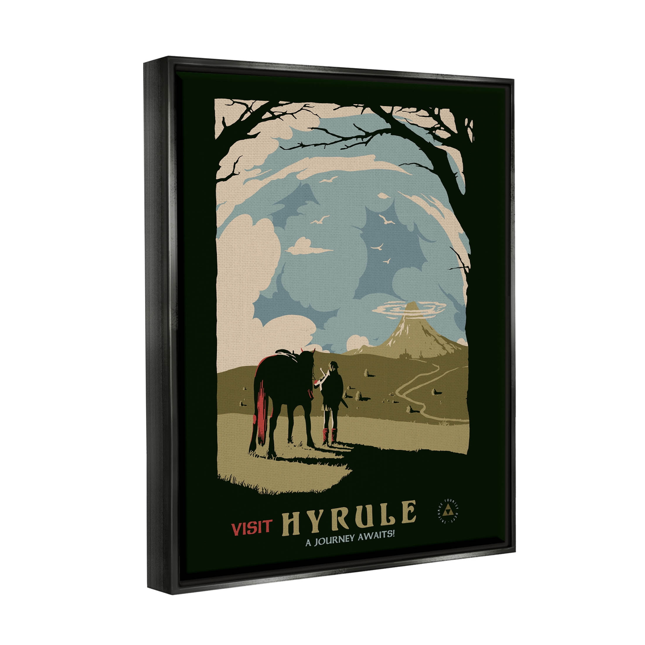 Stupell Industries Visit Hyrule Fantasy Wildlife Character Graphic Art Jet Black Floating Framed Canvas Print Wall Art, Design by Matheus Lopes Castro