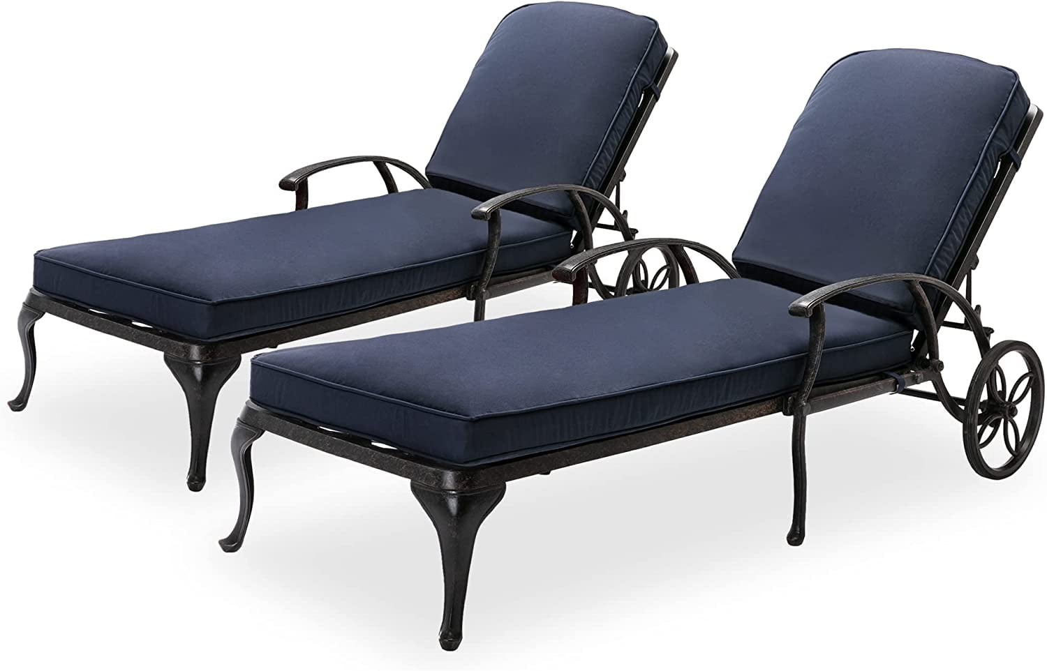 HOMEFUN Chaise Lounge Outdoor Chair with Navy Blue Cushions, Aluminum