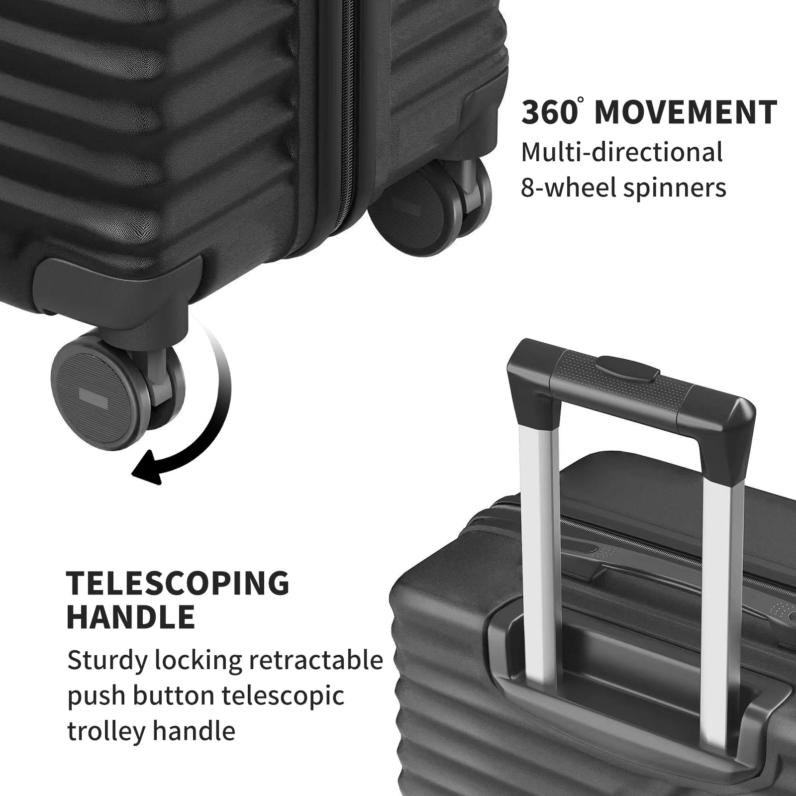 SUGIFT 3 Piece Luggage Sets, 20/24/28 inch Suitcase Sets with Spinner Wheels, Hardside Luggage Set, Dark Black