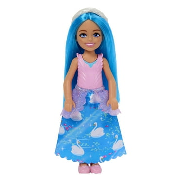 Royal Chelsea Barbie Doll with Blue Hair, Colorful Printed Skirt