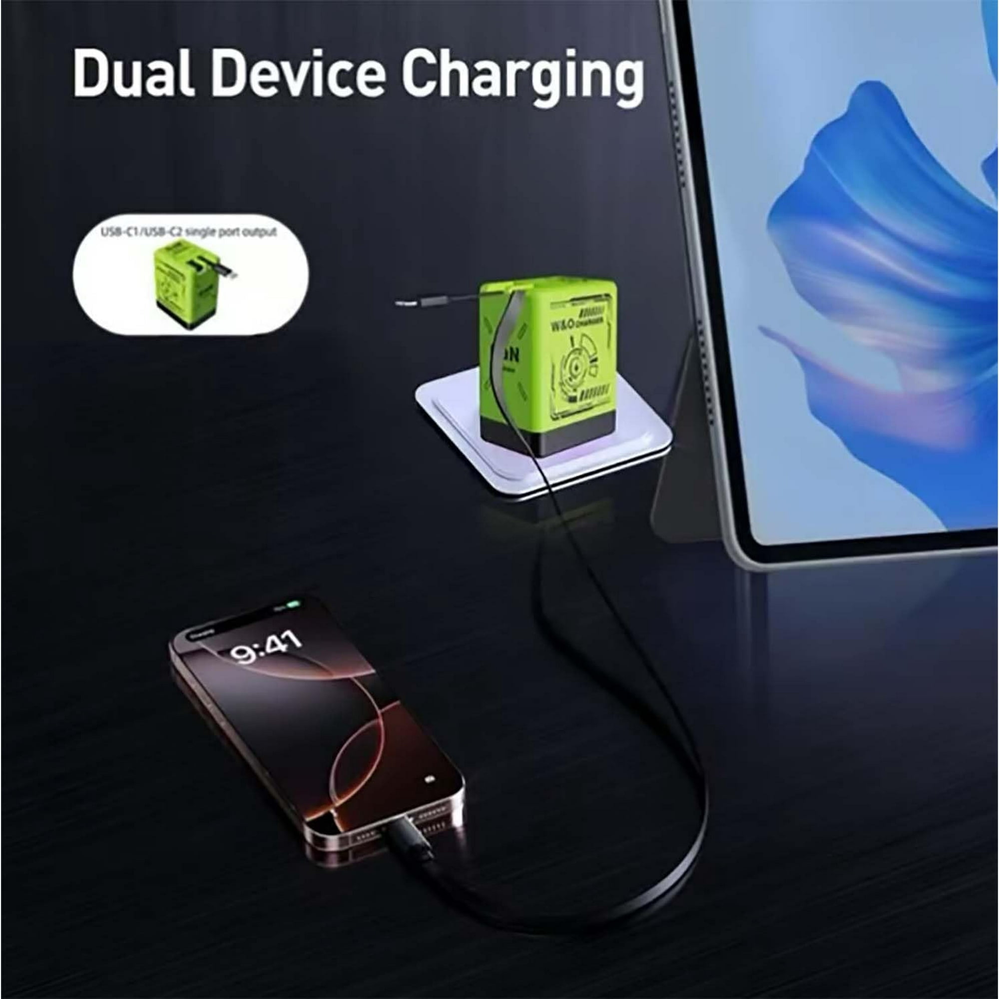 2-in-1 GaN Fast Type-C&IOS Charger, W&o Gan Charger Compatible with 120w Fast Charger, All in One Foldable Plug for Phone, Retractable Wall, Fast Charging Power Adapter for Smartphone, GN