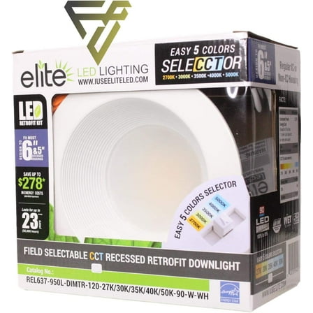 Elite REL637-CCT Series LED Retrofit Baffle Trim, Color SeleCCTor 2700K/3000K/3500K/4000K/5000K (White, 5/6")