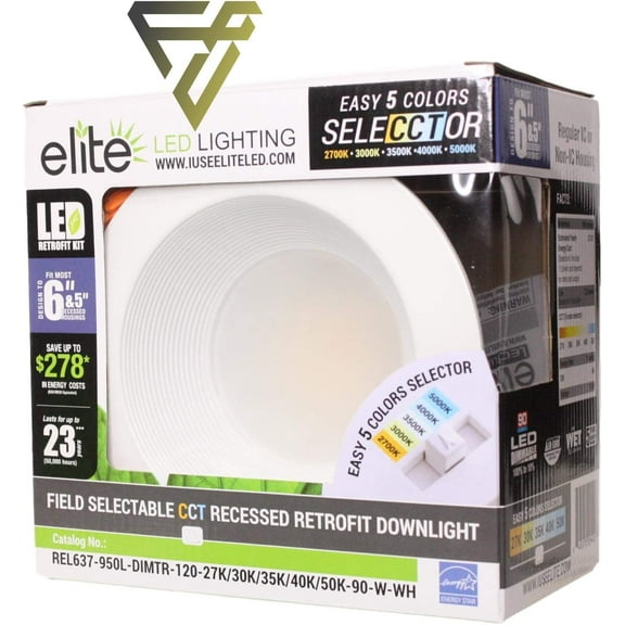 Elite REL637-CCT Series LED Retrofit Baffle Trim, Color SeleCCTor 2700K/3000K/3500K/4000K/5000K (White, 5/6")