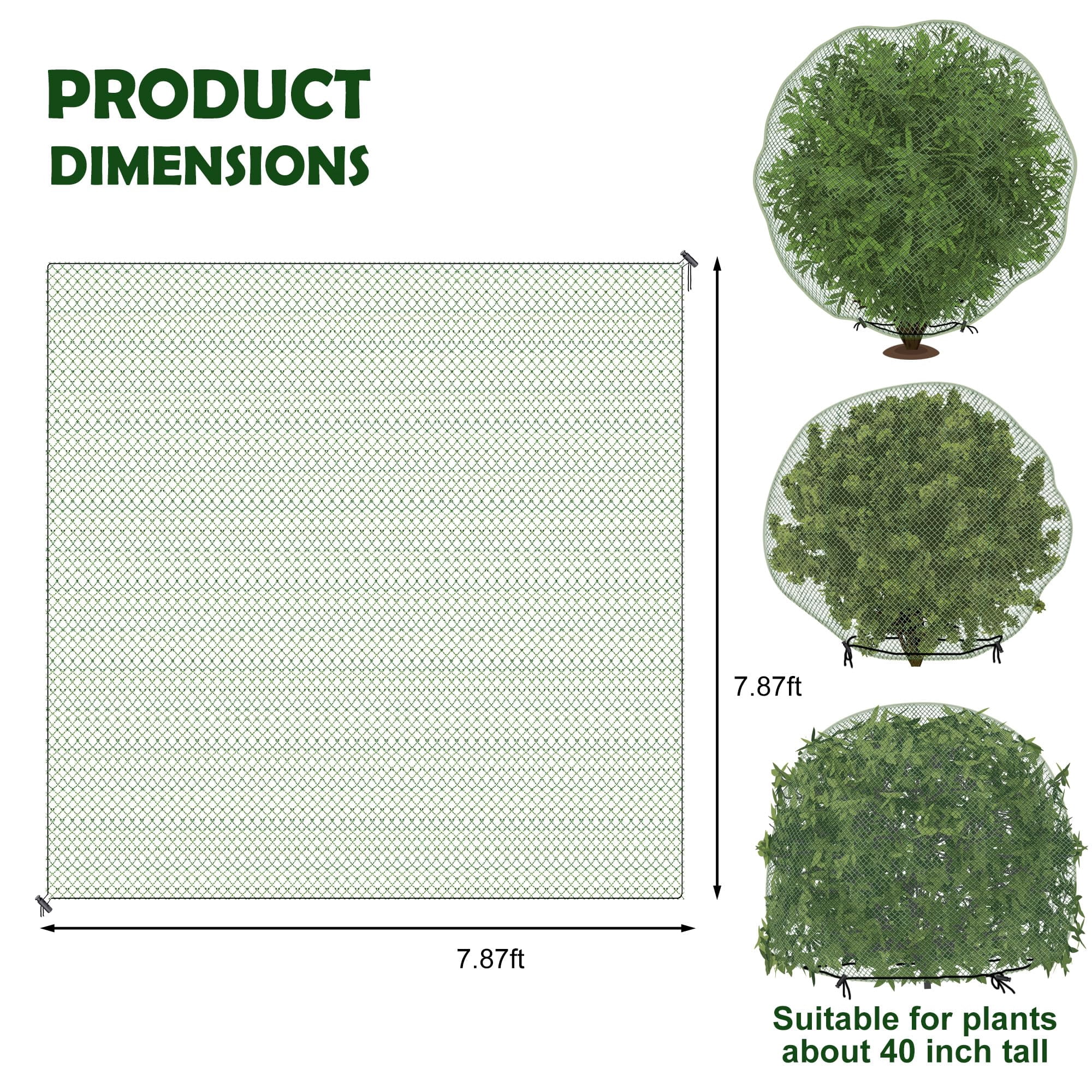 Ebaokuup 3 Pcs 7.8' x 7.8' Deer Netting Covers for Shrubs & Garden Plants