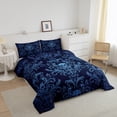 thumbnail image 3 of Adults Teal Damask Bedding Set Antique Victorian Baroque Comforter Set Full Size,Gothic Vintage Floral Quilt Exotic Sugar Skull Duvet Insert,Gothic Bone Skeleton Bohemian Decor,Blue, 3 of 7