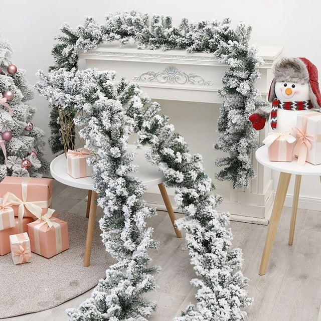 JASKFLY Pvc Rattan 1PC White PVC Flocked Rattan Christmas Tree Decoration Indoor Outdoor Hanging 8.86 FT,Home Decoration|Pvc,White