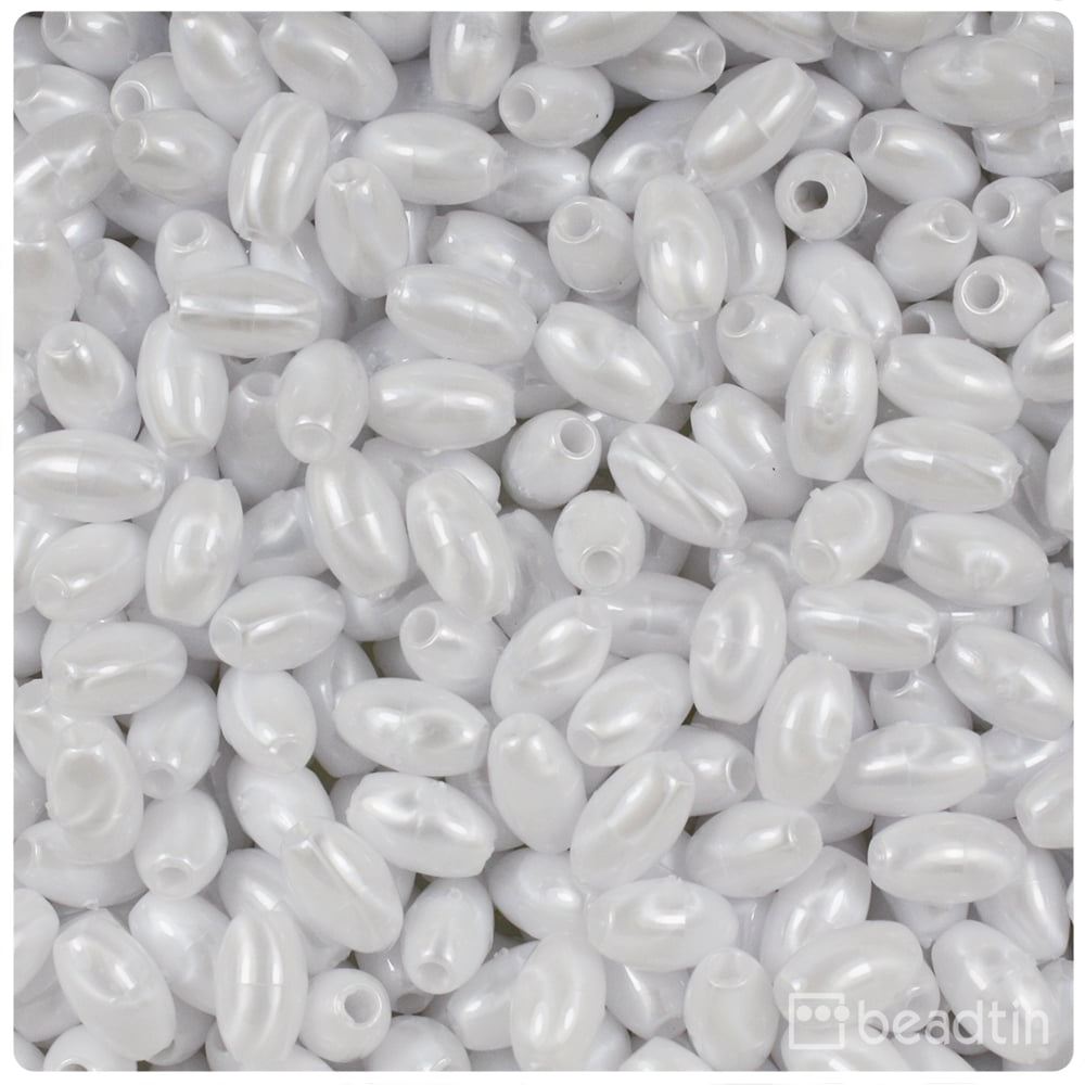 BeadTin White Pearl 9mm Oat Plastic Beads (500pcs)
