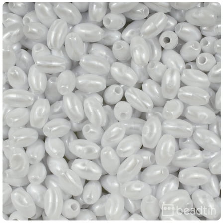 BeadTin White Pearl 9mm Oat Plastic Beads (500pcs)