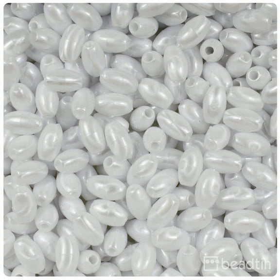 BeadTin White Pearl 9mm Oat Plastic Beads (500pcs)