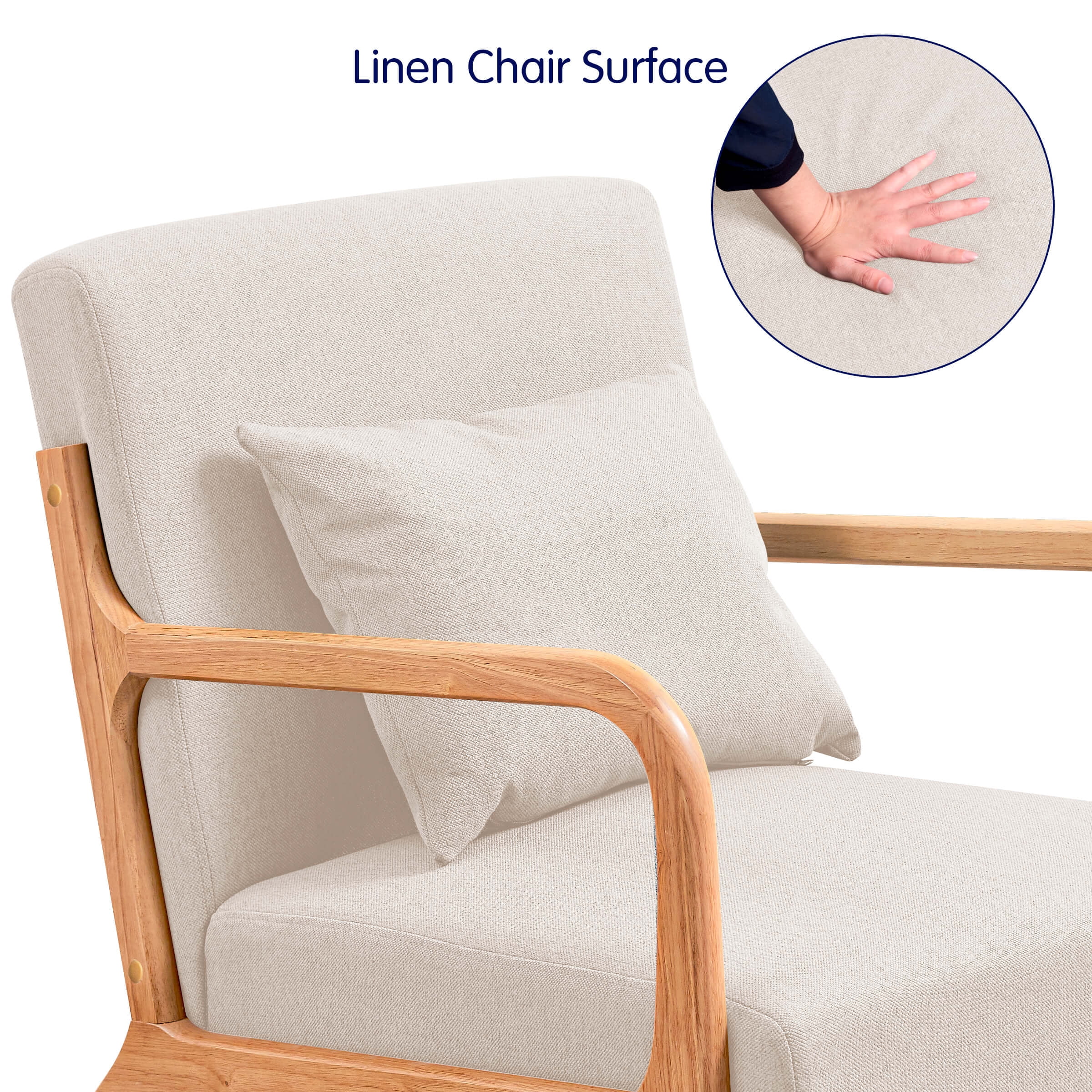 Subrtex Modern Accent Chair Linen Upholstered Arm Chairs with Solid Wood Frame, Beige
