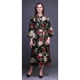 thumbnail image 4 of Bimba Robe Kimono Longue Douce Noire à Feuilles Florales et Pivoines Imprimées pour Femmes Coton Robe de Préparation de Mariée Longue TP, 4 of 5