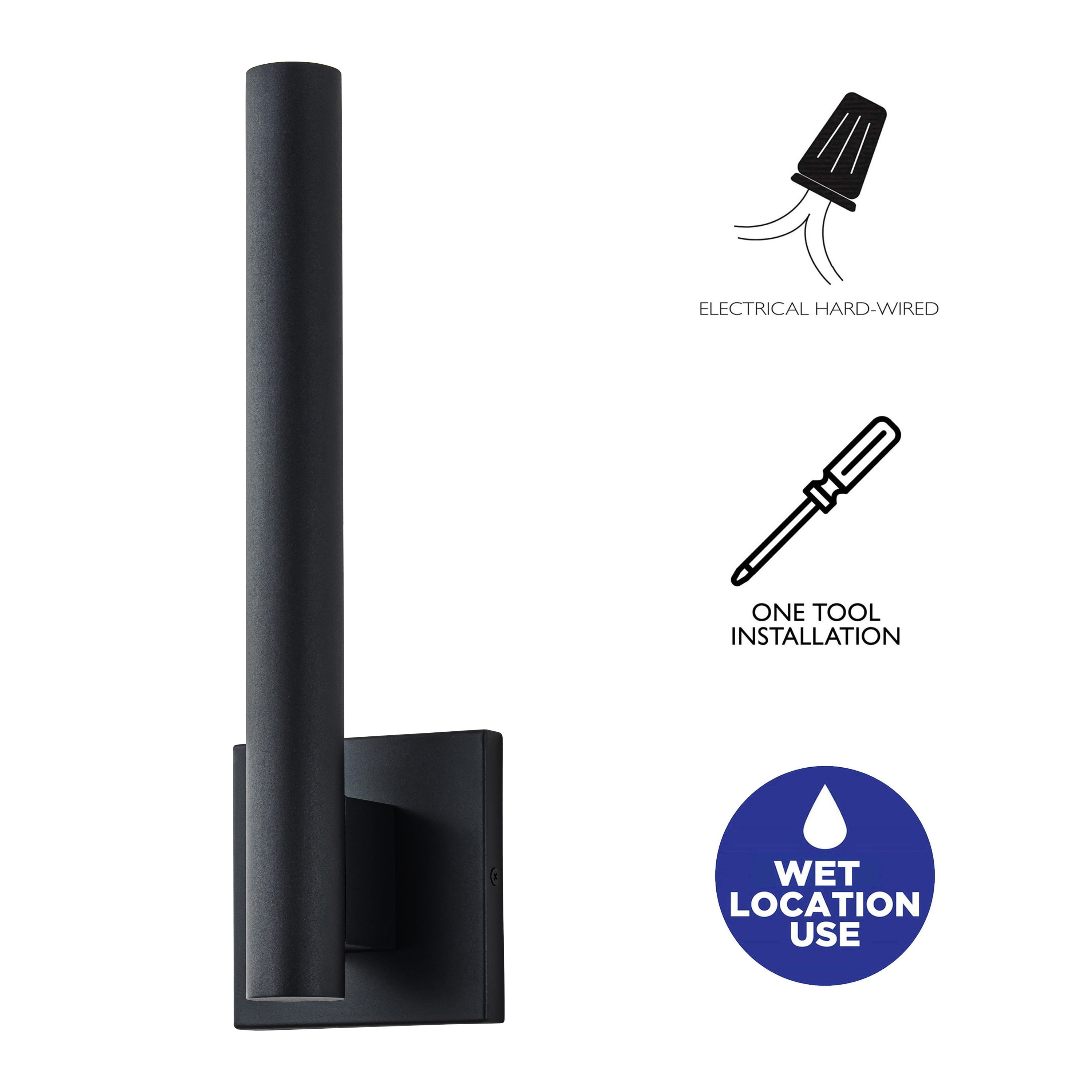 C Cattleya 1-Light Matte Black Dimmable LED Outdoor Wall Light with Frosted Glass Diffuser