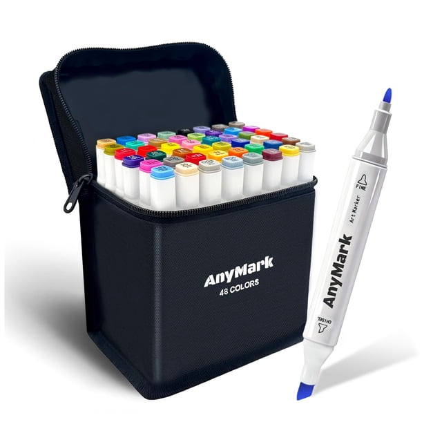 Set de arte de 80 colores con doble punta de alcohol Markers AnyMark con bolsa