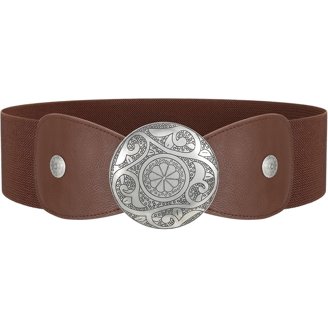Vintage Chunky Buckle Stretchy Cinch Belt 3 Inch Wide Faux Leather Elastic Women main image 2