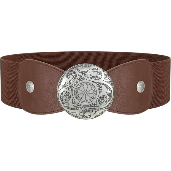 Women Wide Elastic Belt Western Buckle Vintage Strecth Waist Belt for Dress