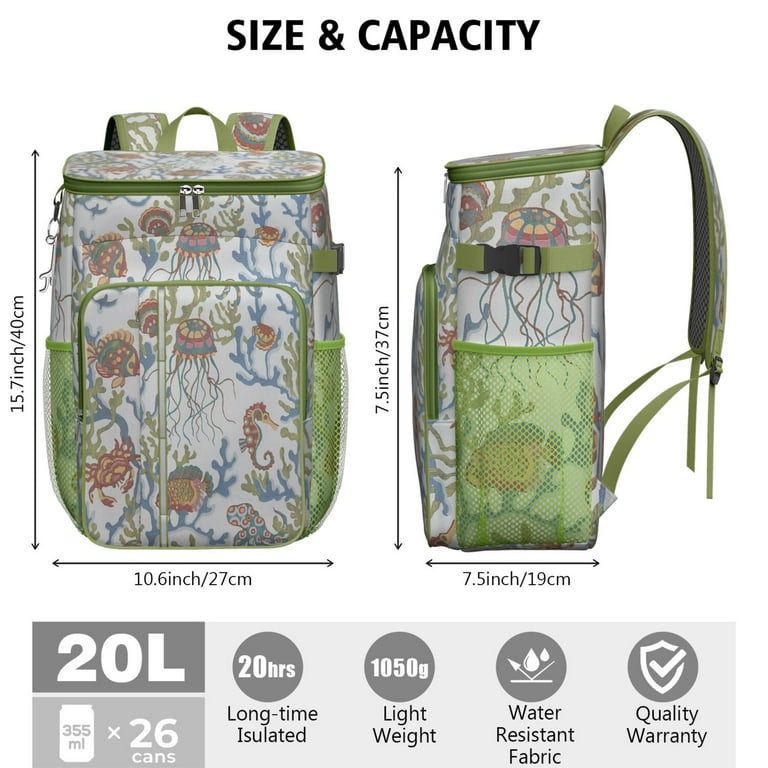 coron  リントスル ヨガマット ケース ラグ水素水バッグ￼ セット Black and White Nautical Crab Backpack Cooler, Insulated Leakproof