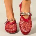 thumbnail image 2 of Rokment Womens Buckles Fishnet Ballet Flat Mary Jane Slip on Dressy Shoes Summer Fall Fashion Retro Mesh Closed Toe Comfortable Walking No Heel Mules Loafers Sandals Red Size 7, 2 of 5