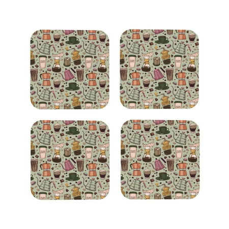 

Drink Coasters Set of 4 Coffee Makers Chocolate Leather Coasters for Coffee Table Protector Heat Resistant Cute Coasters for Home Decor Housewarming Gifts Bar Kitchen 4 Inch Square