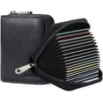 thumbnail image 1 of Tarjetero de piel auténtica con 20 ranuras para tarjetas RFID, tarjetero pequeño para mujer o hombre, cartera tipo acordeón con cierre, 1 of 3