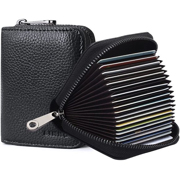 SINMI RFID 20 emplacements pour cartes porte-cartes de crédit en cuir véritable petit porte-cartes pour femmes ou hommes portefeuille accordéon avec fermeture éclair