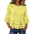thumbnail image 2 of Warop Women's Spring Summer Solid Crew Neck Short Sleeve Cotton Linen Top Lightweight Blouse for Daily Vacation, 2 of 8