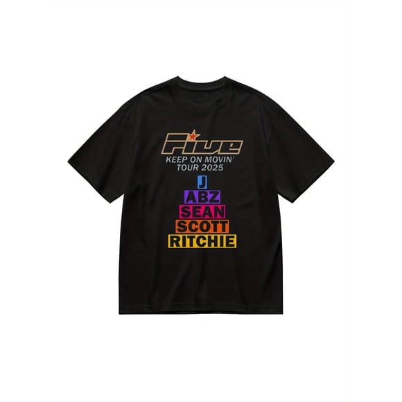 T-shirt pour Homme, T-Shirt Graphique pour The Five Keep on Movin' 2025 Tour, Marchandise du Boys Band des Années 90 avec des Noms ABZ