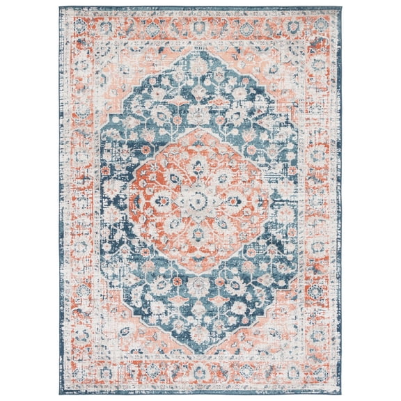 SAFAVIEH Madison Emmet Traditional Area Rug, Navy/Rust, 5'5" x 7'7"