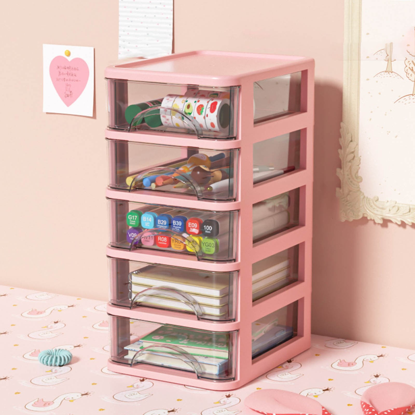 School Supplies for Girls Desktop Storage Box Transparent Small Drawer Desk Plastic Mini Storage Box Rabbit Stationery Storage Box Up to 65 Off