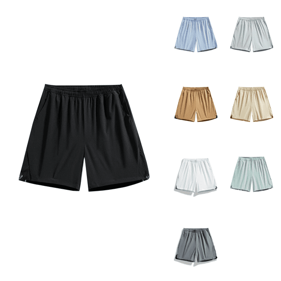 Ahuyic Plus Size Pants for Men,Mens Pants,Man Solid-Color Loose Casual Pocket Drawstring Elastic-Waist Half Short Pants,Gold,XXXXL