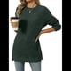 thumbnail image 3 of Camiseta de Larga con Cuello Redondo, Rayas, Color Liso y Abertura para Mujer, Otoño/Invierno 2025, con Bolsillo en el Pecho Verde L, 3 of 9