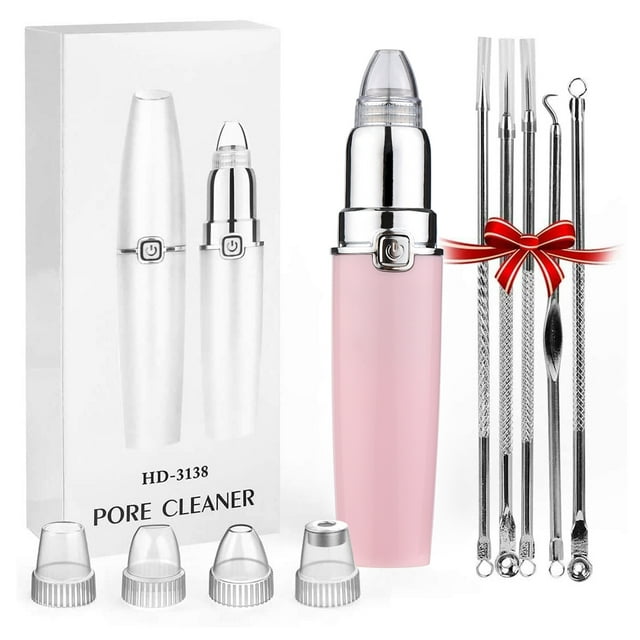 Blackhead Remover Vacuum 3 Suction Level Electric Pore Cleanser with 4 Replacement Suction Head & 5pcs Pimple Comedone Extractor Tool Acne Remover Kit Beauty Device for Home & Salon Use