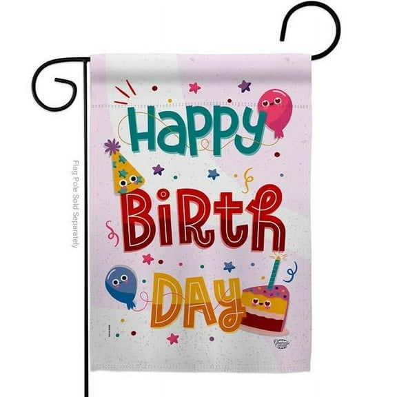 Ornament Collection G192209-BO Cute Birthday Celebration Double-Sided Decorative Garden Flag, Multi Color